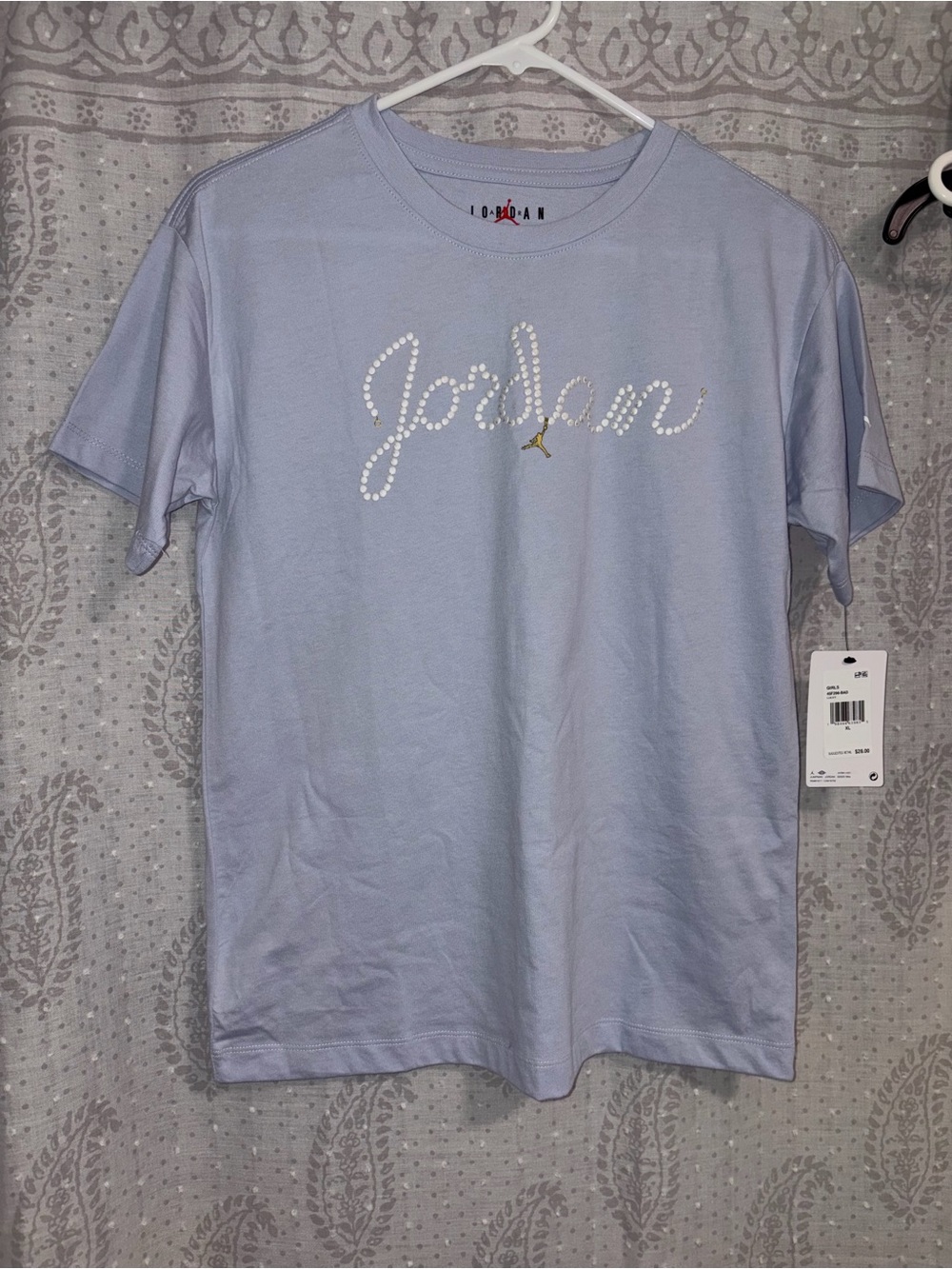 NWT Girls XL Jordan Light Blue Script Logo Short Sleeve Tee